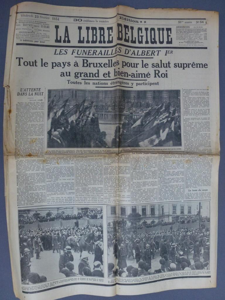 La Libre Belgique 23 février 1934 begrafenis koning, Verzamelen, Ophalen of Verzenden, Gebruikt, Overige typen