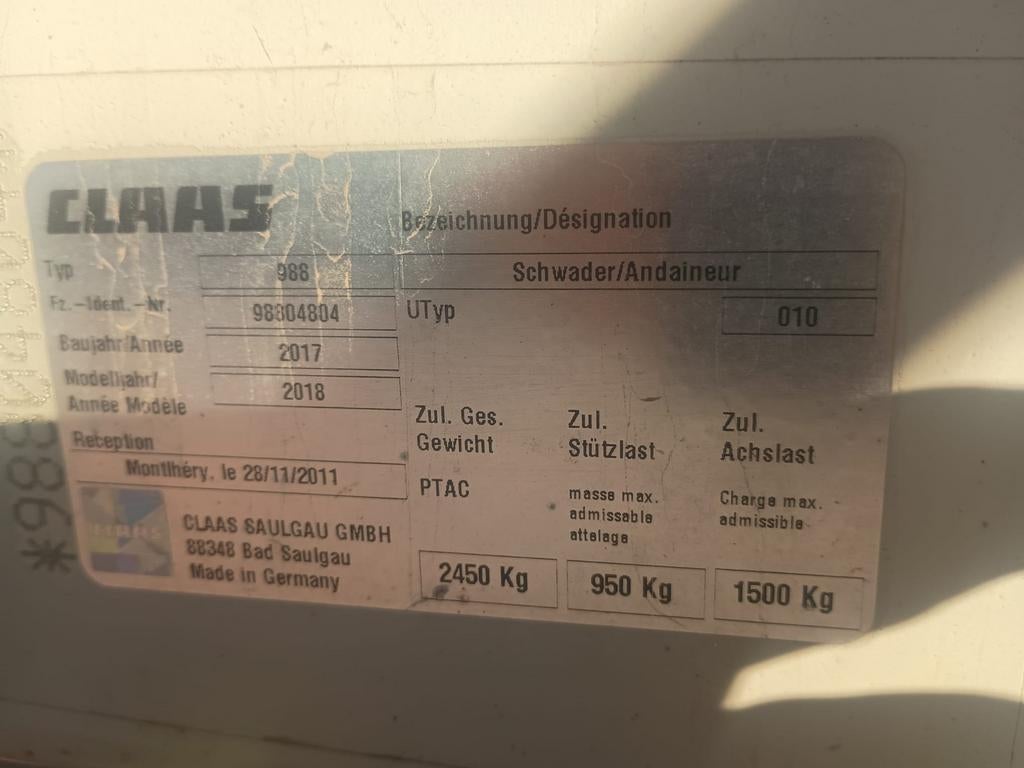 Claas liner 2900 dubbele hark hooibouw, Zakelijke goederen, Ophalen