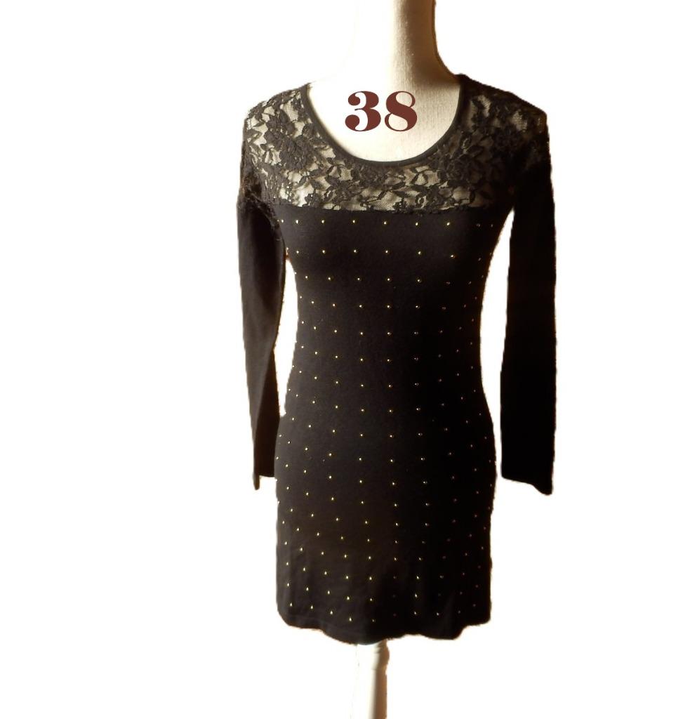 (48) -robe femme t.38 noire dorée - Lmode -, Taille 38/40 (M), Enlèvement ou Envoi, Longueur genou, Noir