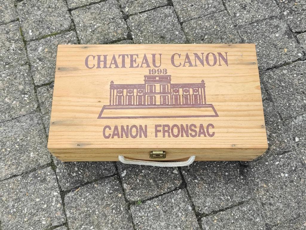 Houten wijnkistje Chateau Canon 1993 - Canon Fronsac, Verzamelen, Wijnen, Ophalen of Verzenden, Gebruikt