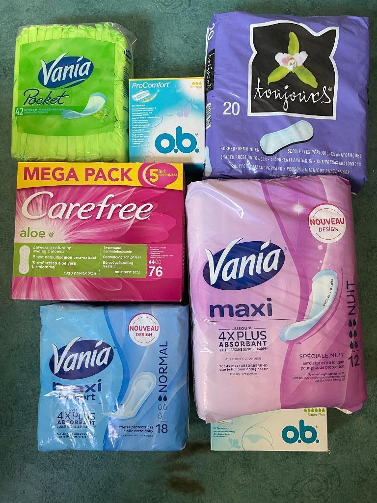 set vrouwelijke beschermingen, maandverband, tampons, Ophalen of Verzenden, Nieuw