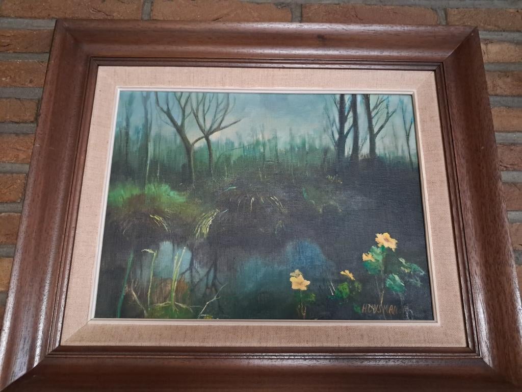 Schilderij vijver. Van De Walle., Antiek en Kunst, Ophalen
