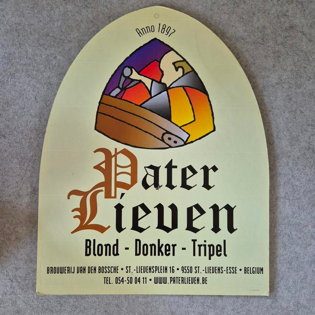 Pater Lieven reclame bord in karton, Verzamelen, Biermerken, Ophalen of Verzenden