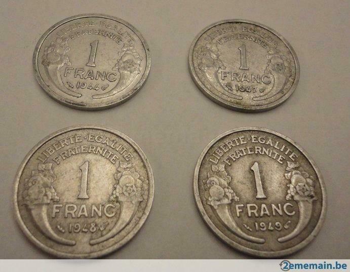 4 munten van 1 frank morlon 1944,1947,1948 en 1949 Frankrijk, Postzegels en Munten, Ophalen of Verzenden, Frankrijk, 5 euro