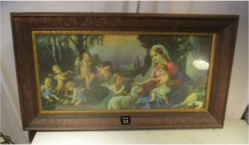 Superbe impression « Marie Jésus et ses anges » Cadre ancien, Enlèvement ou Envoi