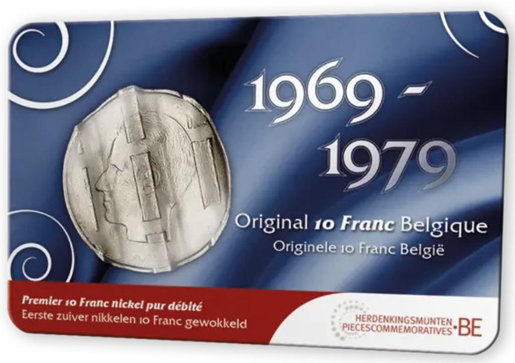 Coincard met nikkelen 10 frank België Frans "gewokkeld", Postzegels en Munten, Ophalen of Verzenden
