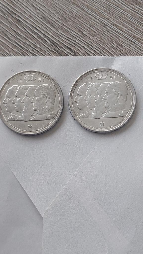 2 Belgische zilveren munten van 100 frank uit 1951, Postzegels en Munten, Munten | België, Ophalen of Verzenden