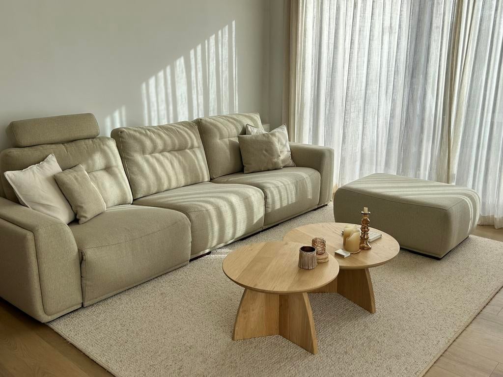 Salon zetel met poef beige stof, Ophalen, Zo goed als nieuw, Stof