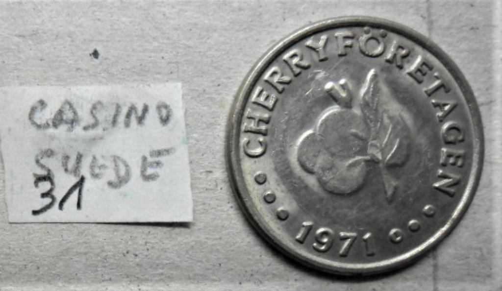 Casinochip Cherry foretagen 1971 20,2 mm Zweden, Verzenden, Overige materialen