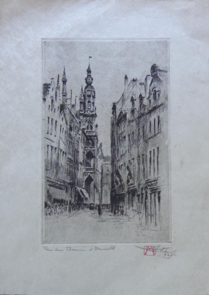 HENRI MORTIAUX / RUE A BRUXELLES / ZW-W ETS / 28x20cm / SIG, Enlèvement ou Envoi