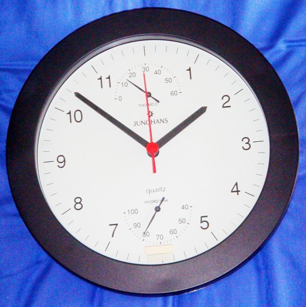 Horloge murale JUNGHANS noire, thermo/hygromètre NEUVE, Ophalen of Verzenden, Nieuw, Analoog, Wandklok
