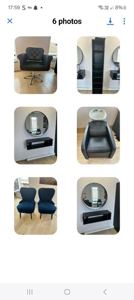 Salon Coiffure 2 Fauteuils-- 2 chaises- Miroir.., Enlèvement ou Envoi