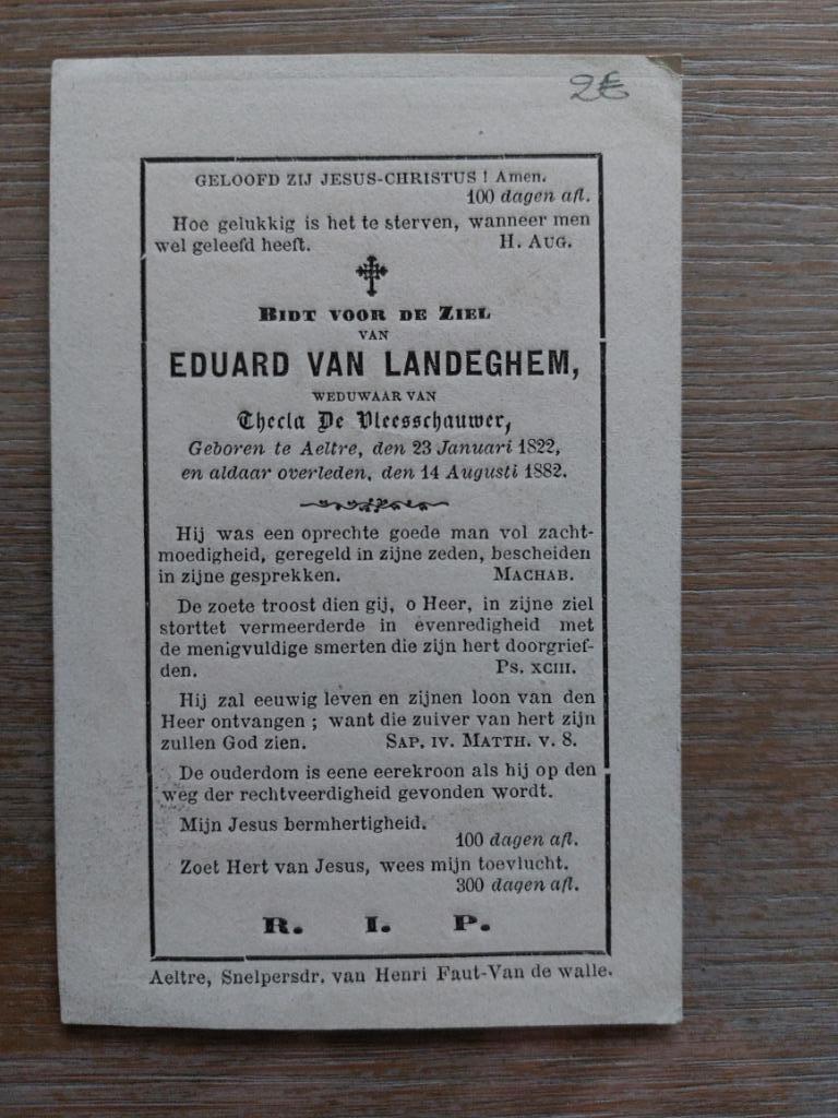 oud doodsprentje Aalter 1882, Verzenden