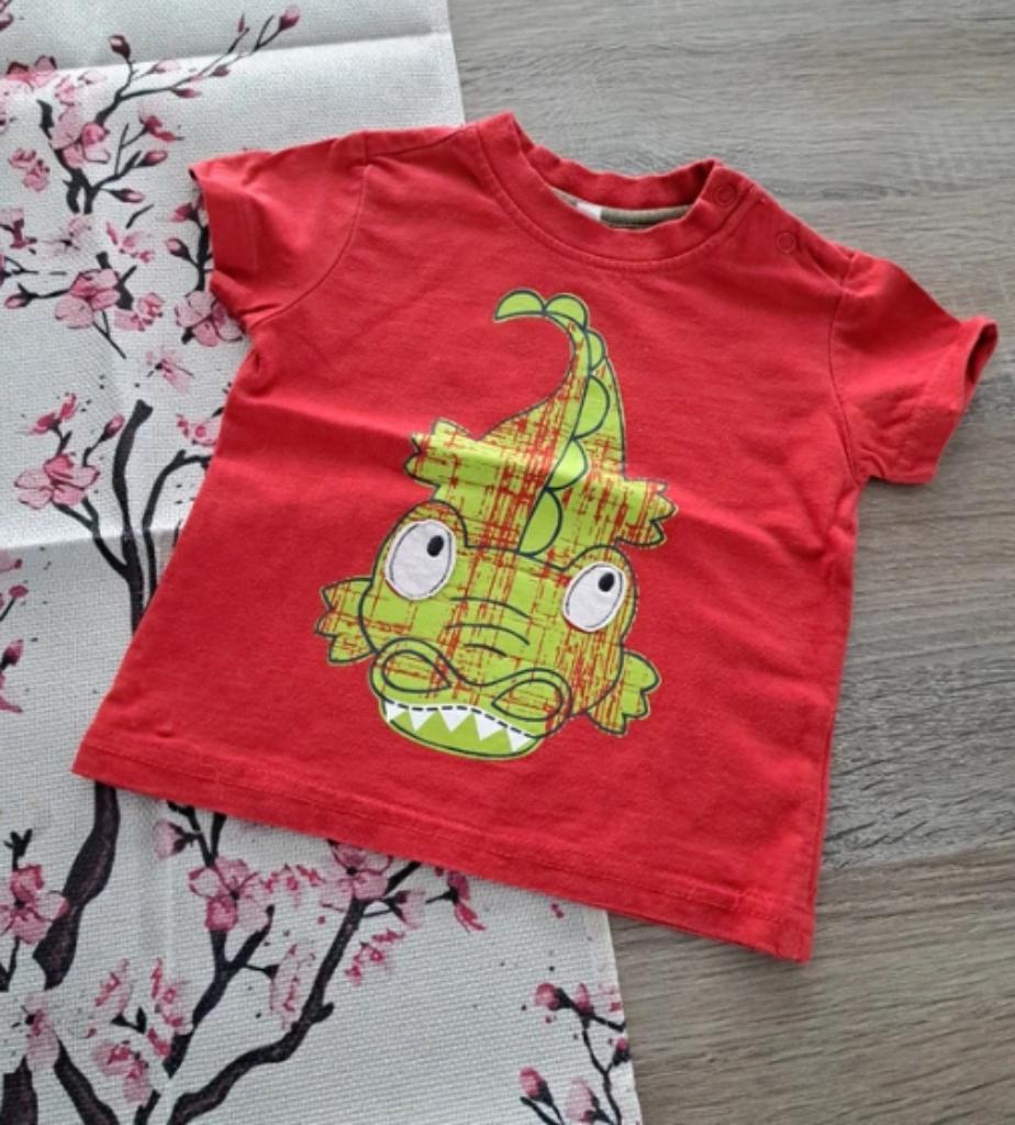 Rode t-shirt met krokodil - 80, Kinderen en Baby's, Babykleding | Maat 80, Zeeman, Jongetje of Meisje, Ophalen of Verzenden, Zo goed als nieuw