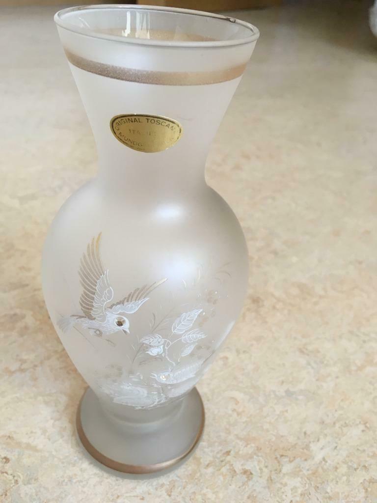 glazen matte kristal vaas met vogel motief, Ophalen, Wit, Minder dan 50 cm, Glas