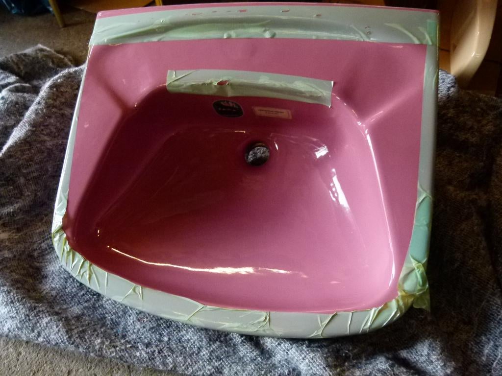 vintage stock wastafel lavabo 70er jaren Flieder rose, Ophalen, Huis en Inrichting