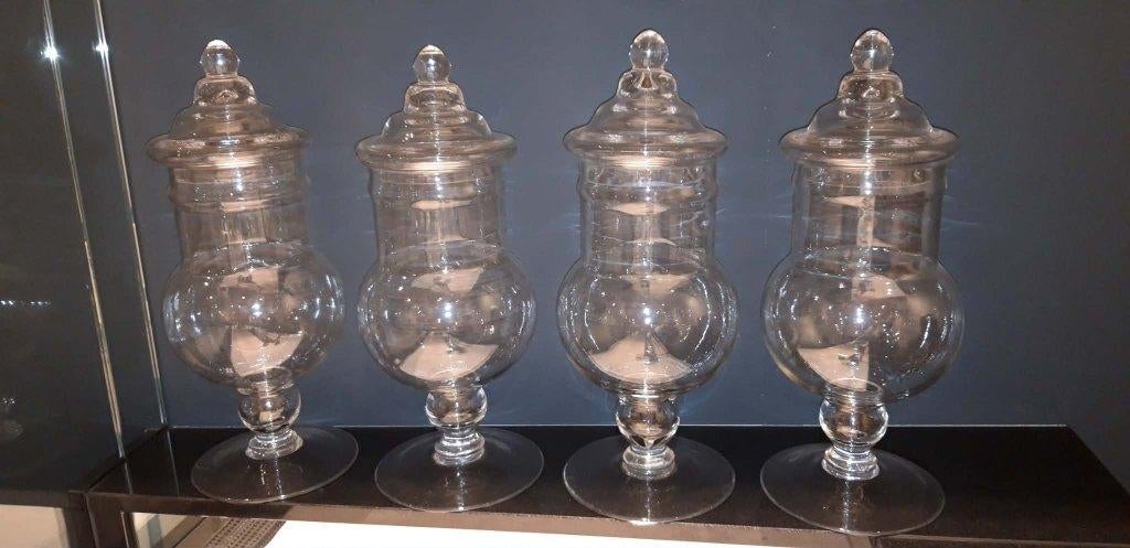 4 grote glazen bokalen / vazen met deksel, Huis en Inrichting, Ophalen, Overige kleuren, 41 cm, Met deksel