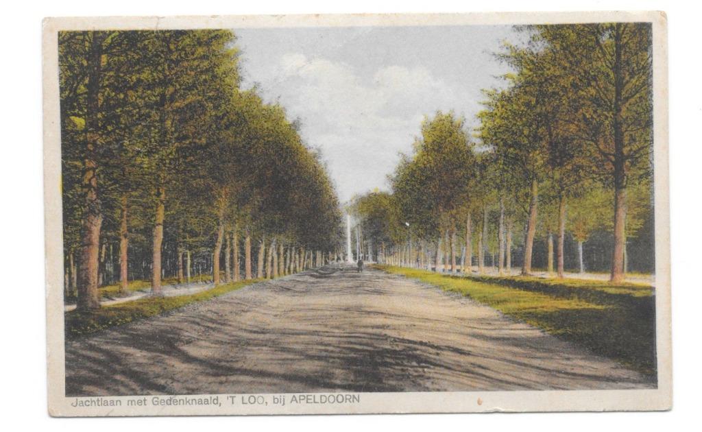 Jachtlaan met gedenknaald t Loo Apeldoorn, Collections, Cartes postales | Pays-Bas, Enlèvement ou Envoi, 1920 à 1940, Affranchie