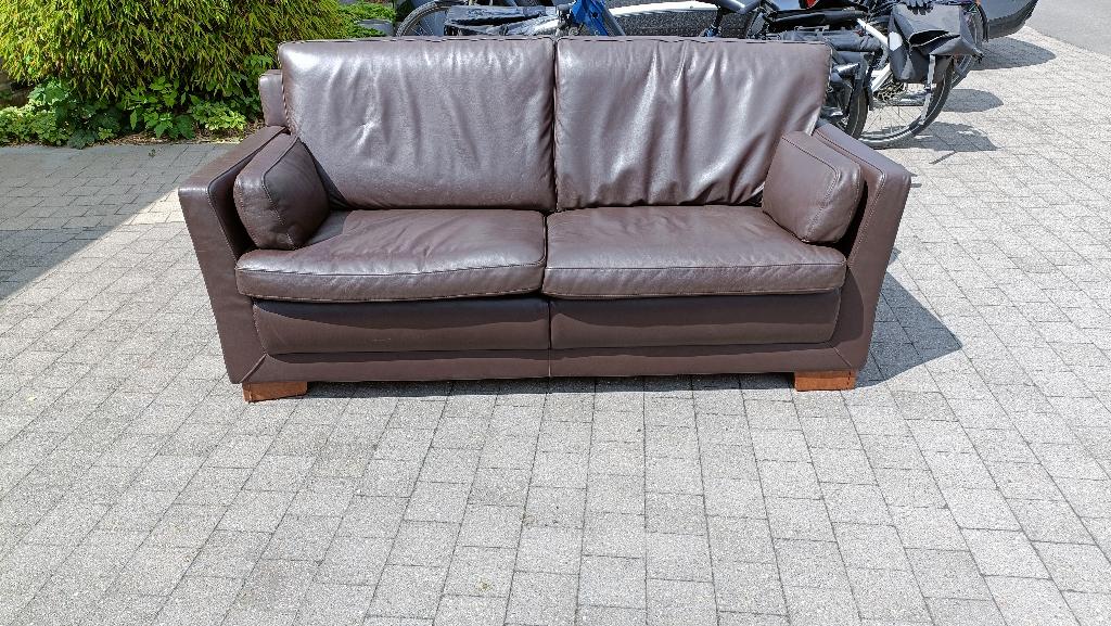 Lederen zetel, Ophalen, 150 tot 200 cm, Driepersoons, Zo goed als nieuw