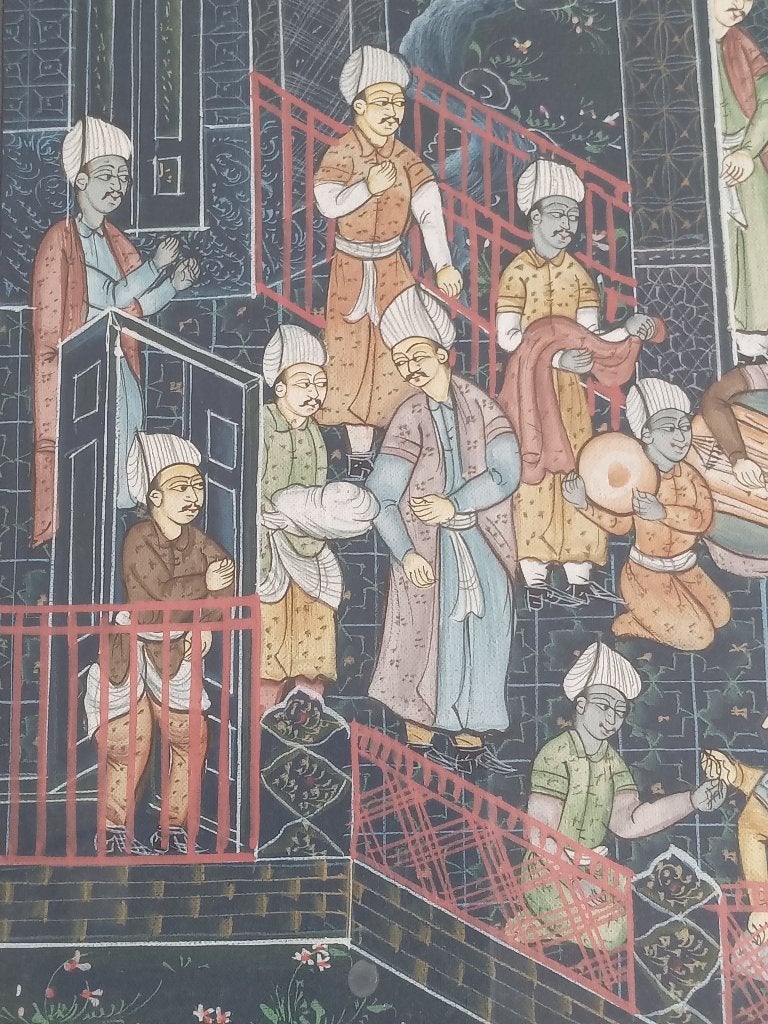 Jolie peinture Orientale encadrée., Antiquités & Art, Art | Art non-occidental, Tableau, 45 cm, Peint, Textile