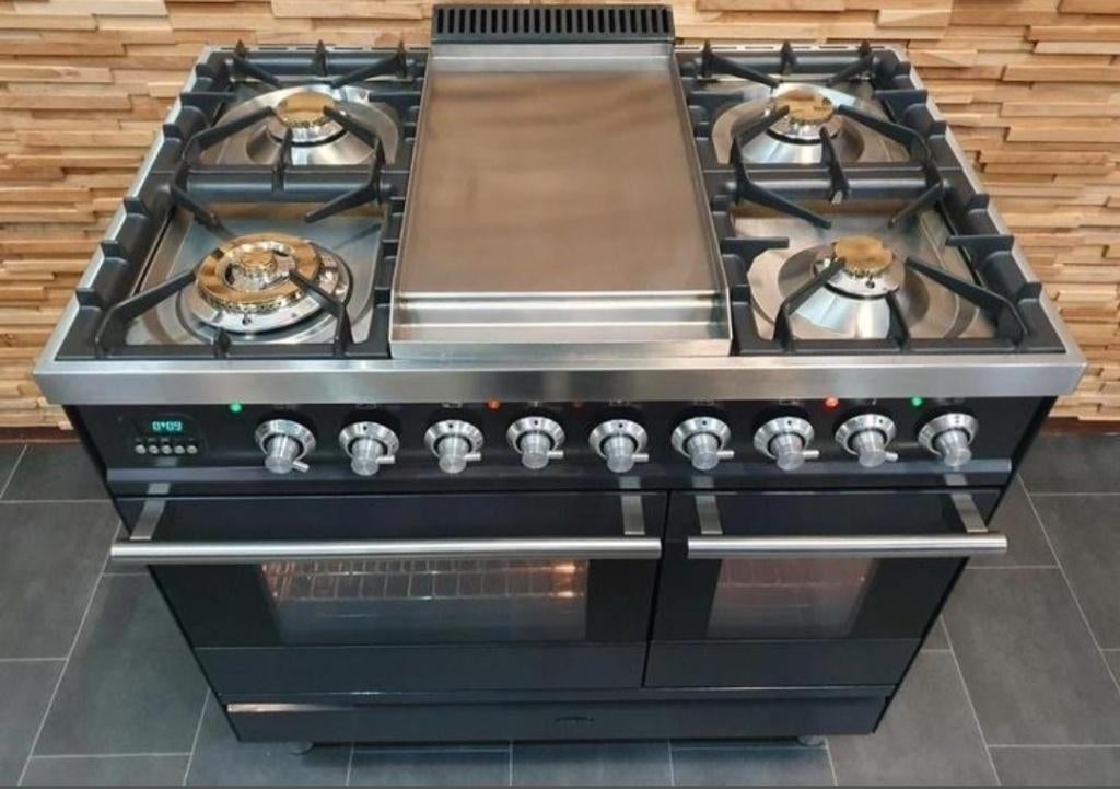🔥Luxe Fornuis Boretti 90cm antraciet rvs 2 ovens frytop, Ophalen, 60 cm of meer, Zo goed als nieuw, Gas