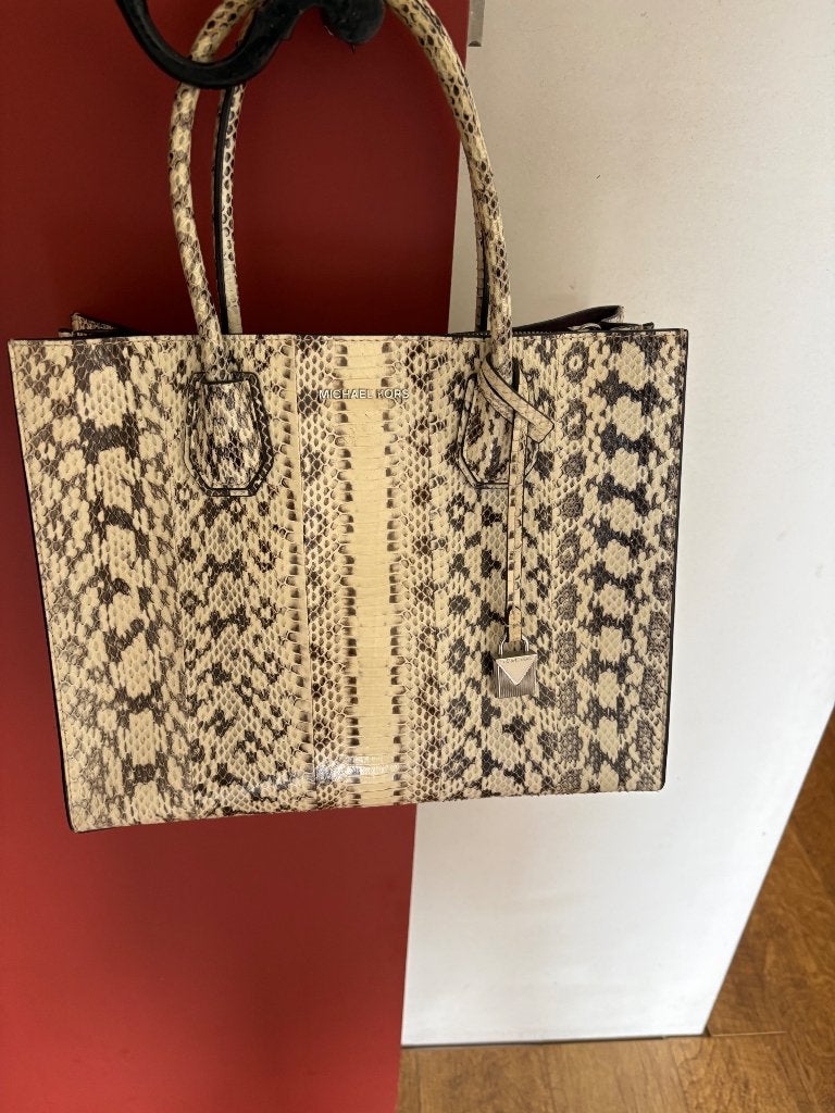 Michael Kors Snake Skin Tote – zeer goede staat met stofzak, Ophalen of Verzenden, Beige, Handtas