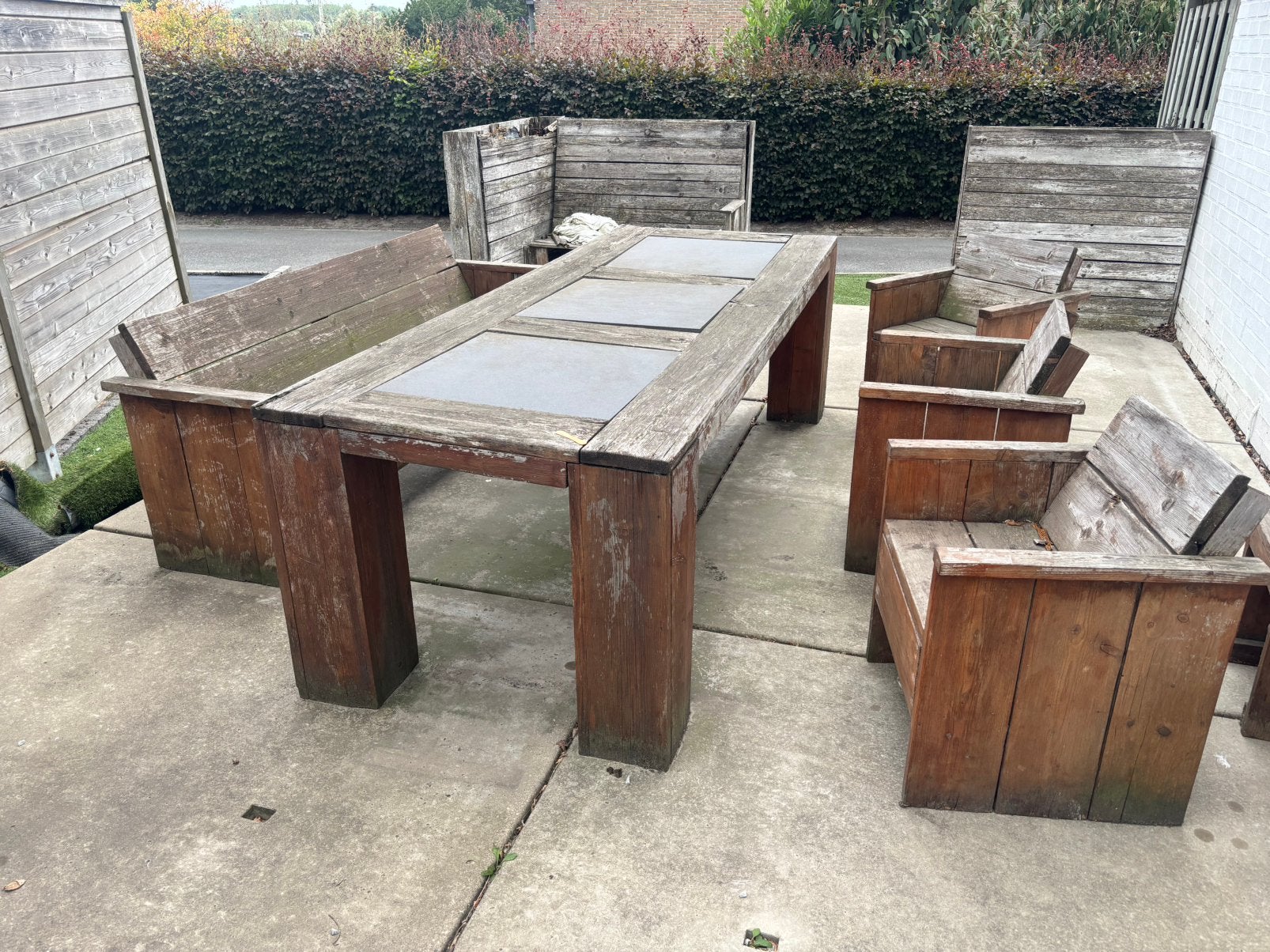 Tafel met bank en 3 stoelen, + 2 bijzettafels, Jardin & Terrasse, Ensembles de jardin, Enlèvement, Comme neuf, Banque