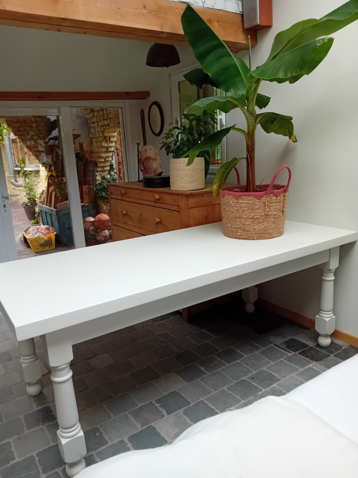 grote, witte eettafel,  landelijk, Huis en Inrichting, Ophalen, 50 – 75, Gebruikt, 50 tot 100 cm