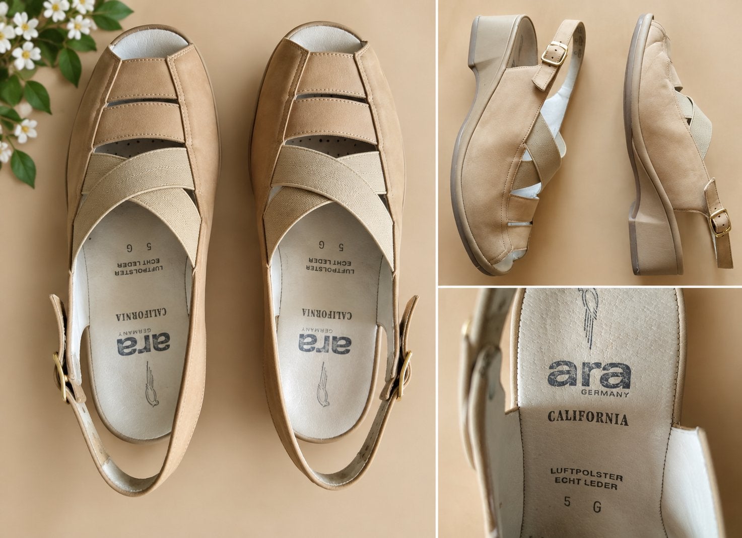 Beige leren sandalen ARA, Beige, Zo goed als nieuw, Sandalen of Muiltjes, Ophalen of Verzenden