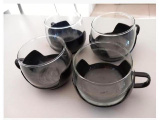 4 retro vintage tassen glazen thee koffie huishouden servies, Ophalen of Verzenden