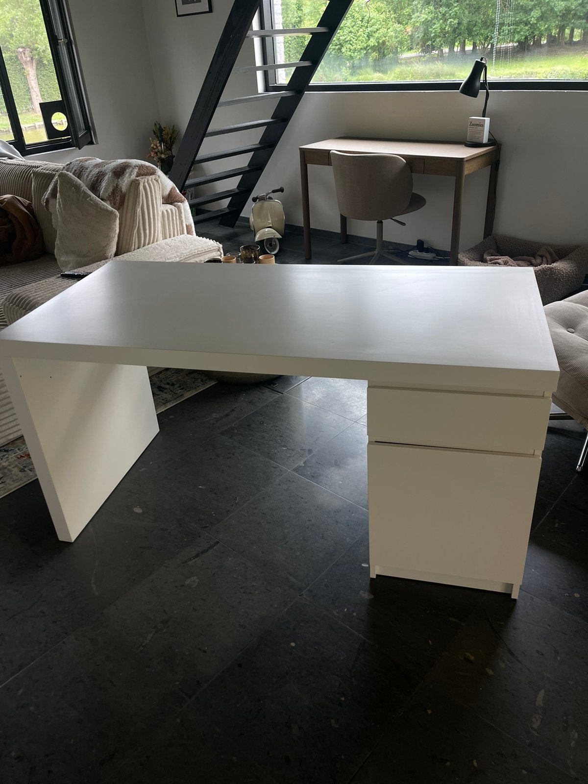 Witte bureau met lade en kastje, Avec tiroirs, 65 cm, Comme neuf, Enlèvement