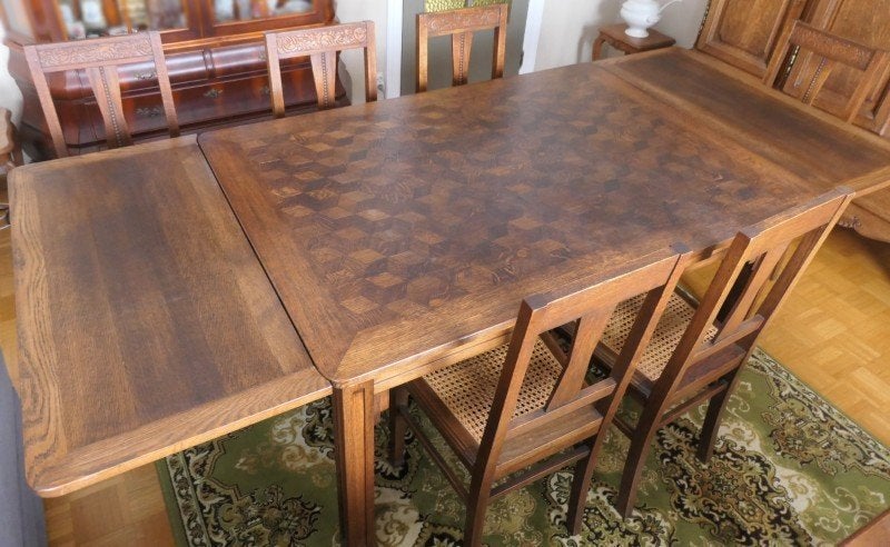 Uitschuifbare eiken tafel (101x144/190/236cm) + 6 stoelen, Huis en Inrichting, Tafels | Eettafels, Gebruikt, 100 tot 150 cm, 100 tot 150 cm