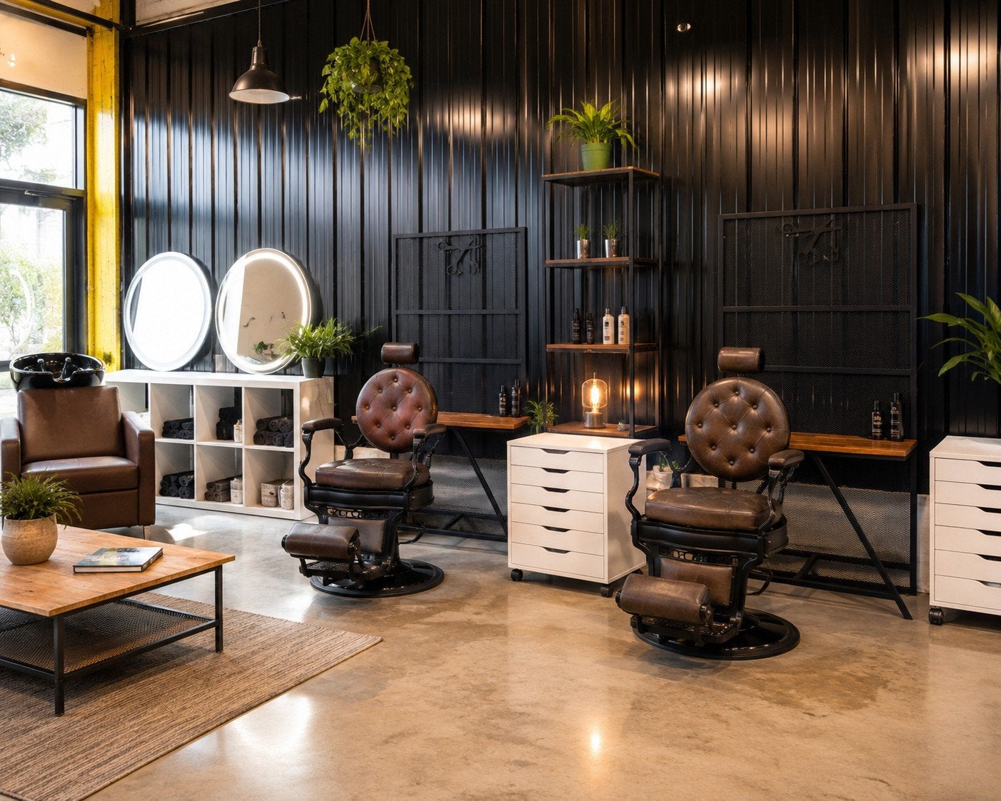Lot Complet de Mobilier Professionnel pour Salon de Coiffure, Enlèvement ou Envoi, Noir, Bois