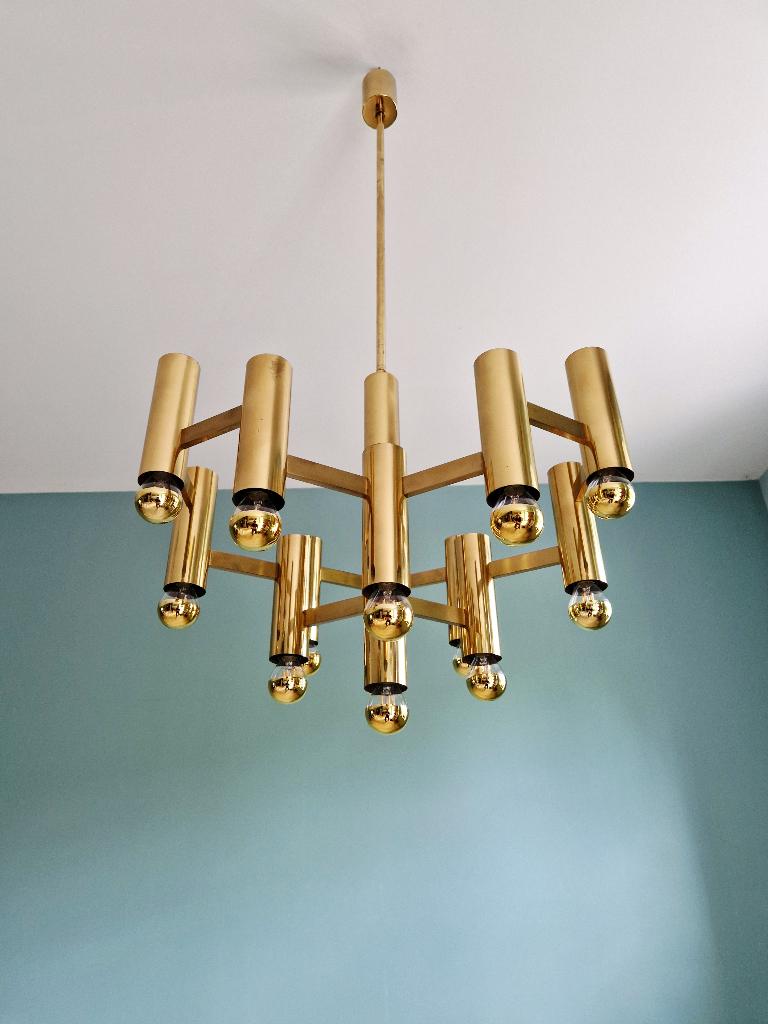 Lustre géométrique en laiton, G. Sciolari, Boulanger, 1970, Enlèvement