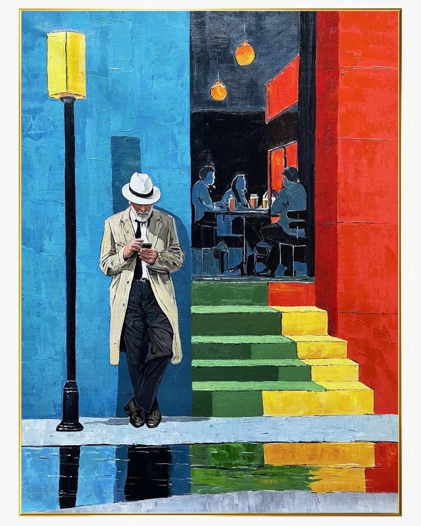 Valen - Waiting in the Rain - schilderij 100x75 cm, Figuren, Ophalen of Verzenden, Gesigneerd, Overige technieken