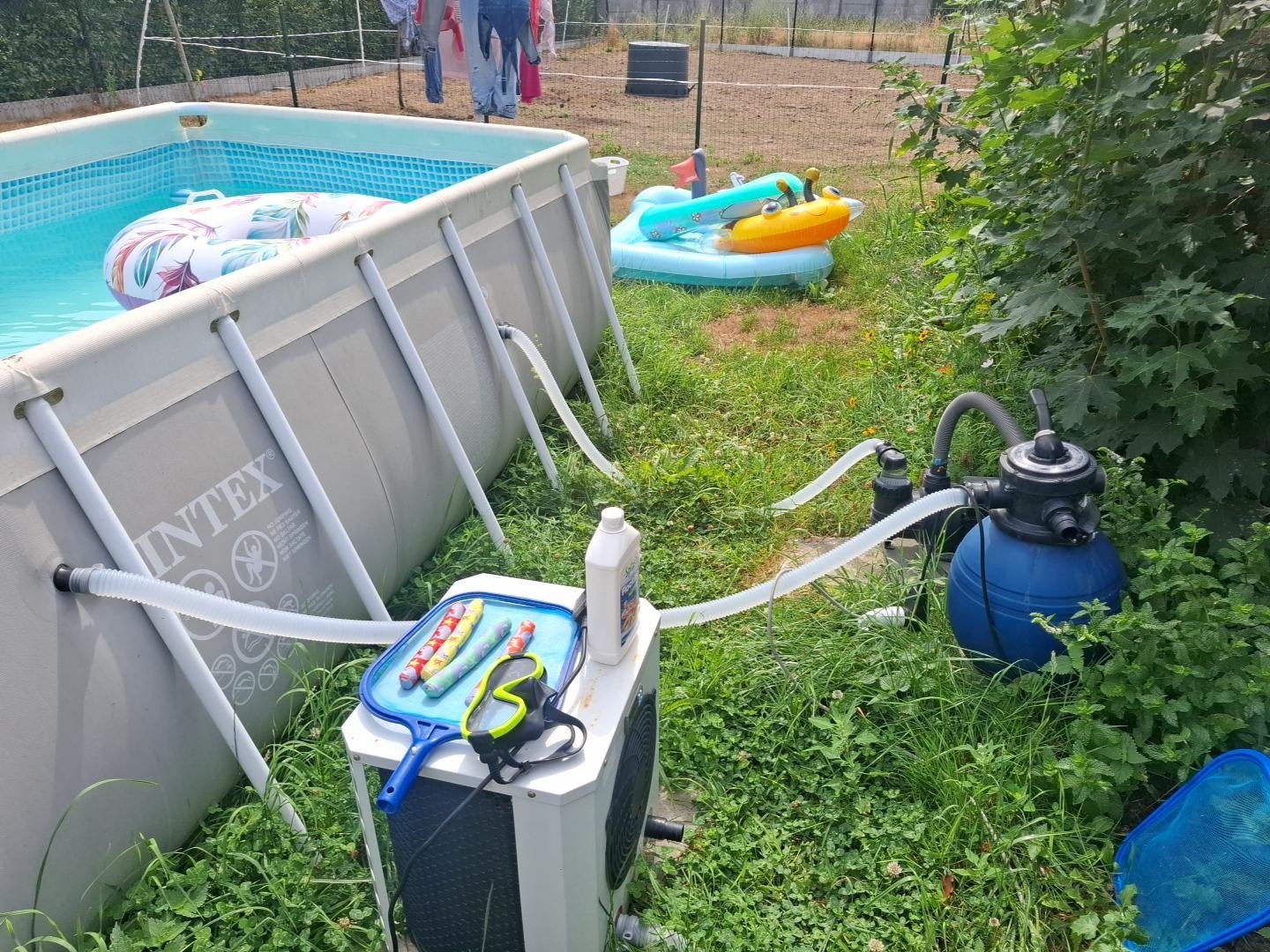 Intex zwembad + warmtepomp + zandfilter met glasmedia, 200 à 400 cm, Moins de 200 cm, Enlèvement, 80 à 120 cm