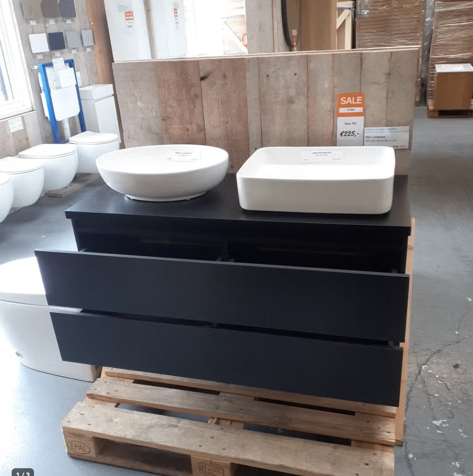 AFPRIJZING! Meubel, Mat zwart, 120cm, Waskom, Badkamer, Orsa, Enlèvement ou Envoi, Neuf, Noir