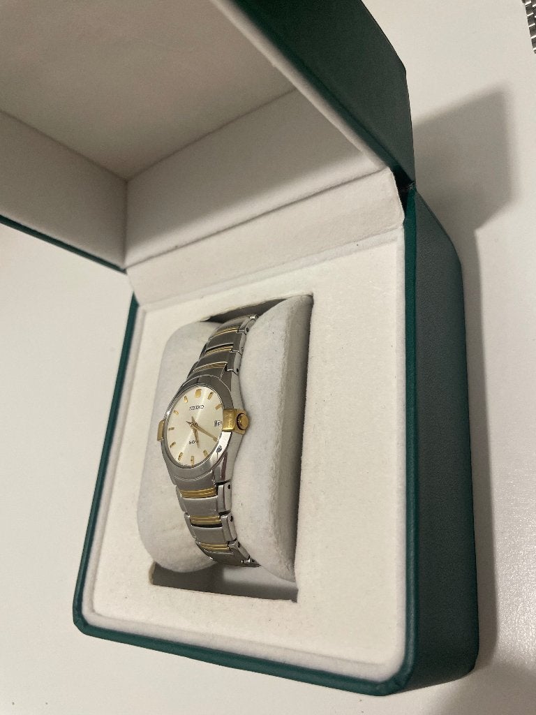 Seiko Quartz Two-Tone Horloge – Goud/Zilver – Datum – 50M, Envoi, Or, Montre-bracelet, Seiko