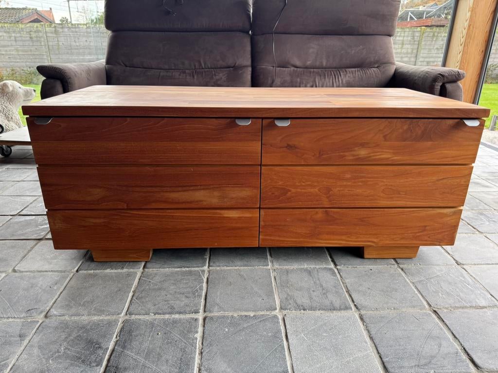 Mooie houten tv meubel ( 131 cm x 56 cm x 52 cm ), Ophalen, Landelijk modern, 100 tot 150 cm, Teakhout