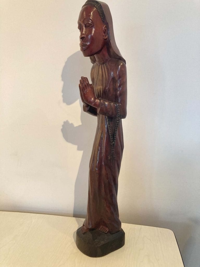 Groot beeld Maria in hout van Afrika (66 cm), Ophalen, Houtsnijwerk, 50 - 100 cm, Handgemaakt