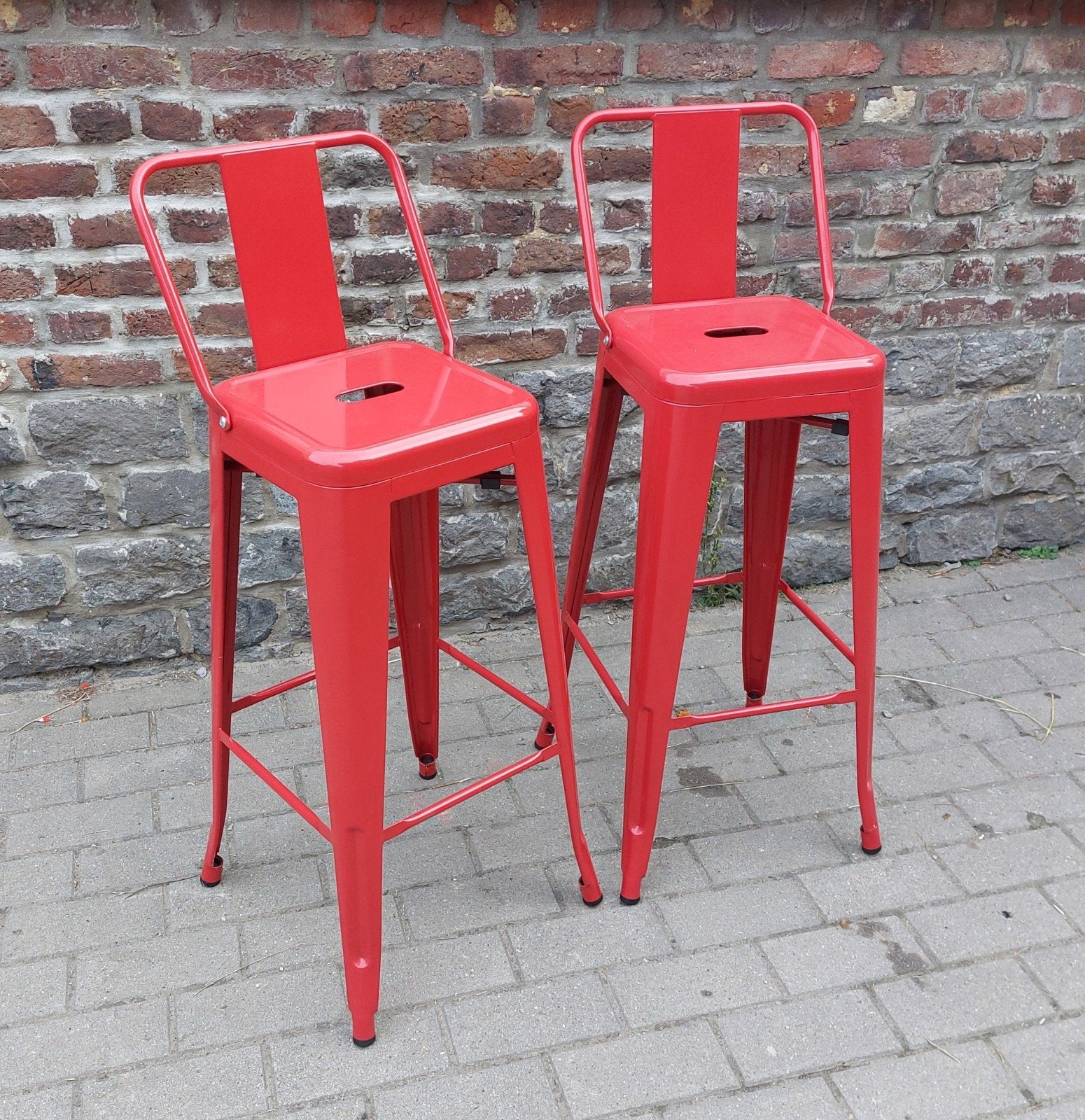 2 hoge metalen barkrukken Nieuw, Ophalen, Met voetsteun, 60 tot 90 cm, Zo goed als nieuw