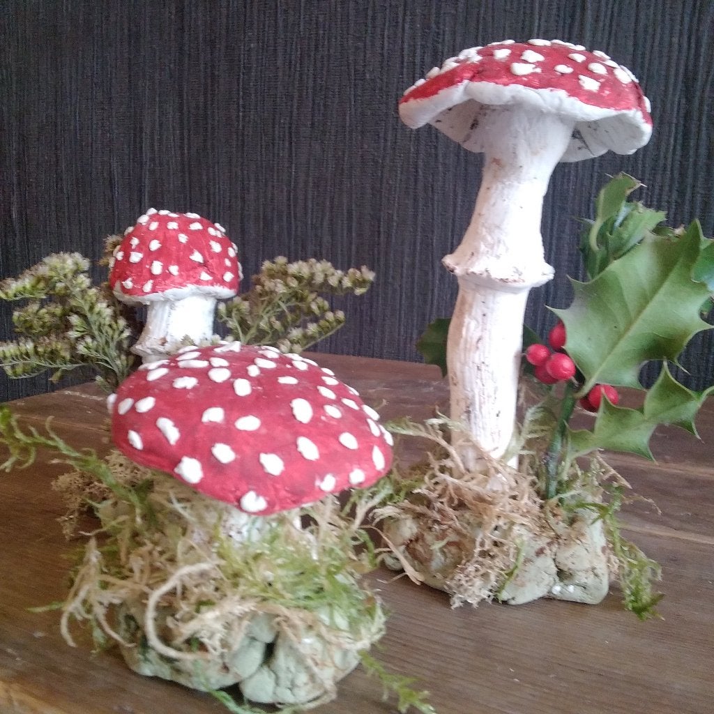 Prachtige set van 3 grote botanische paddenstoelen, Verzenden