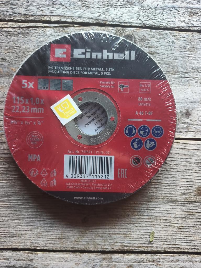 Einhell Slijpschijven 115mm – Metaal/Inox – Set van 5, Doe-het-zelf en Bouw, Ophalen of Verzenden, Nieuw