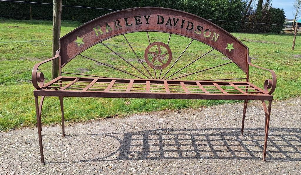 Stoere metalen tuinbank met het Harley-Davidson logo😎, Motoren, Ophalen, Gebruikt