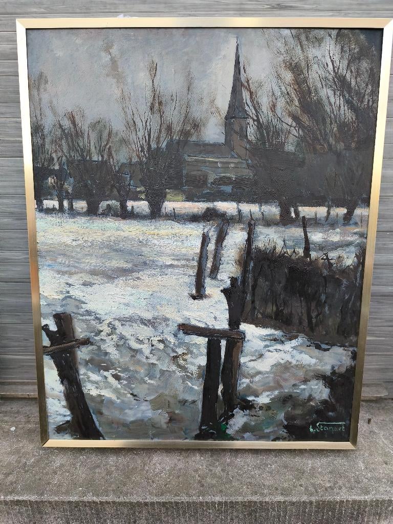 Huile sur panneau degel signe Lucien staquet, Antiquités & Art, Enlèvement ou Envoi