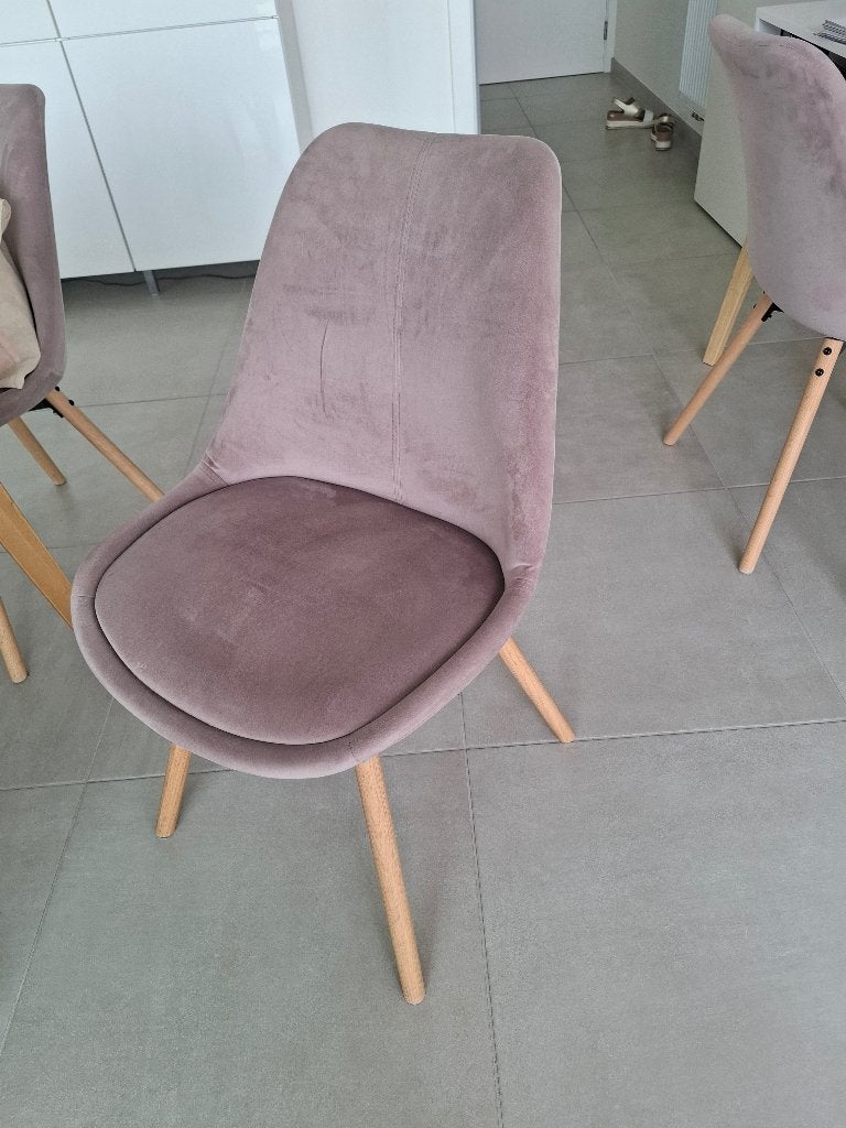 5 chaises de salle à manger Jysk KASTRUP —velours vieux rose, Maison & Meubles, Chaises, Autres couleurs, Scandinavisch, Comme neuf
