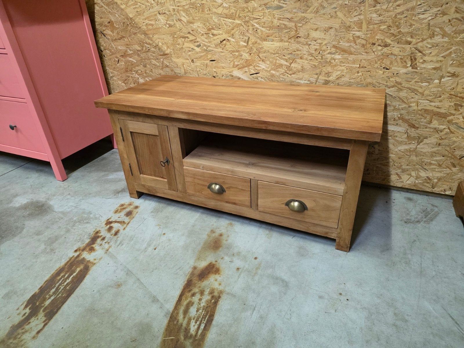 massief teakhouten tv meubel 111cm (vaste prijs), Ophalen