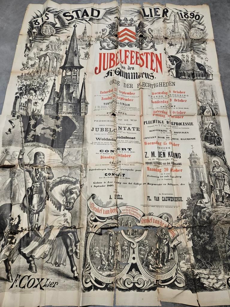 Grote affiche Jubelfeesten Lier 1890, Verzamelen, Posters, Verzenden