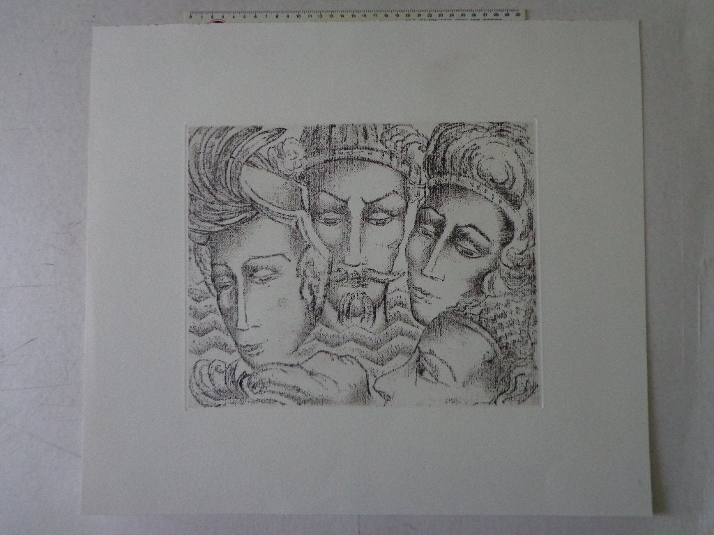 symbolistische ets van Antoon Jules Van Hoecke, Ophalen of Verzenden, Portret, Ets, 1950 - 1999