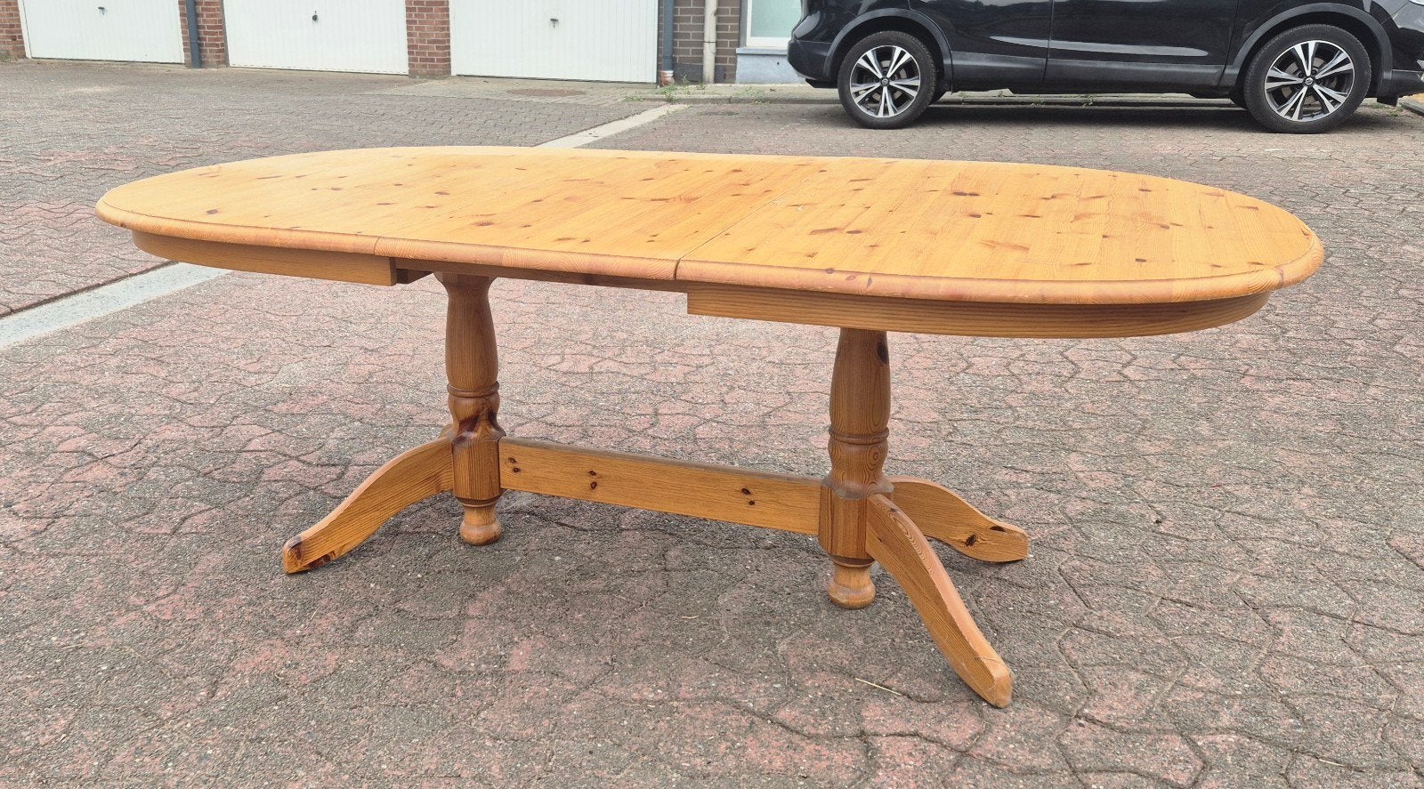 Grote houten eettafel - massief hout in rustieke stijl, Ophalen, Gebruikt, Ovaal